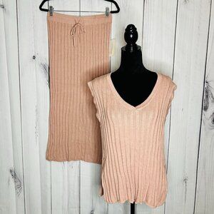 NWT Industry Republic Clothing Sweater Set Sz M Ribbed Pink Drawstring Skirt
